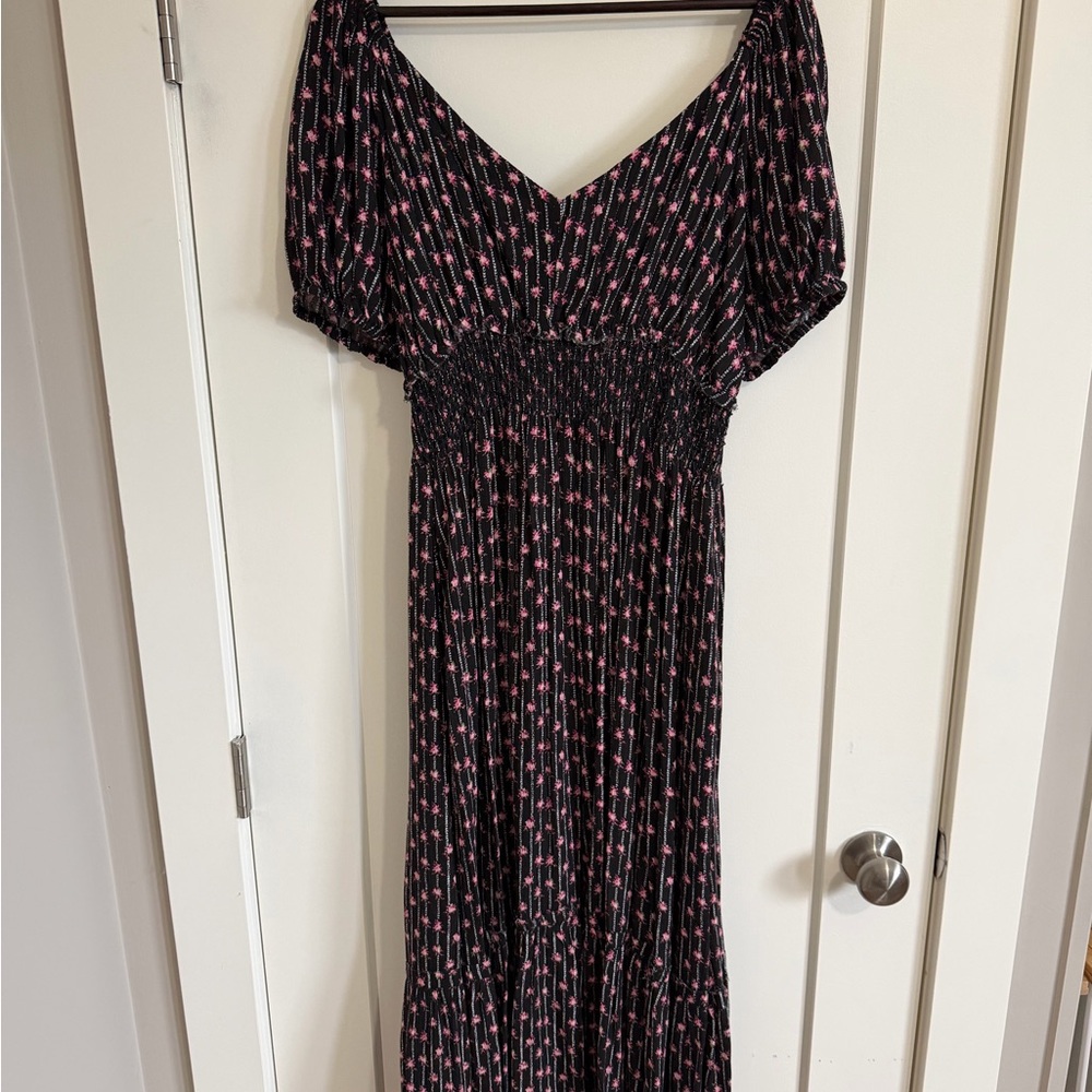 Dex Black Maxi Dress with Pink Floral Motif